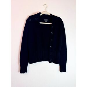 Banana Republic Crop Length 100% Wool Thick Knit Turtleneck Cardigan Sweater